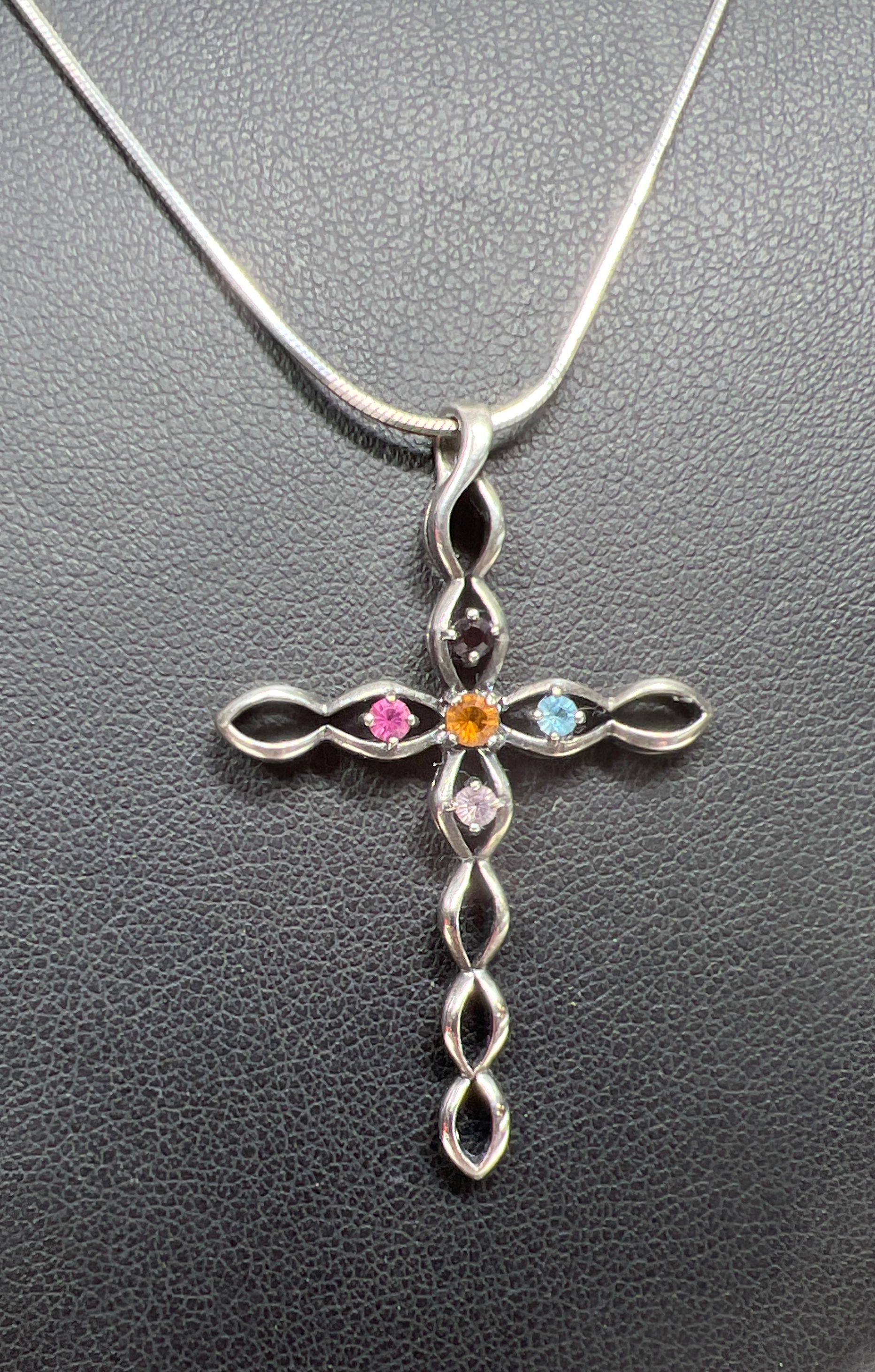 925 Sterling Silver Multiple Rhinestone Cross Necklace