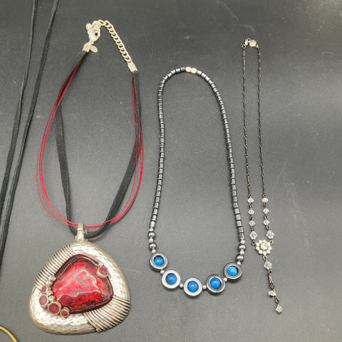 Eclectic Costume Jewelry Lot 9 Necklaces Beaded Chunky Boho Pendant Styles