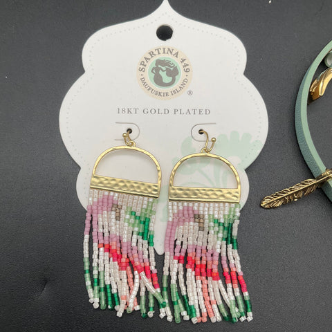 Spartina 449 Jewelry Lot 18K Gold Plated Fringe Earrings Charm Necklace Leather