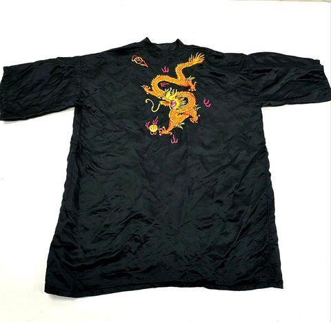 Vintage 80s Esme Chinese Dragon Embroidered Silk Kimono Robe Sz L