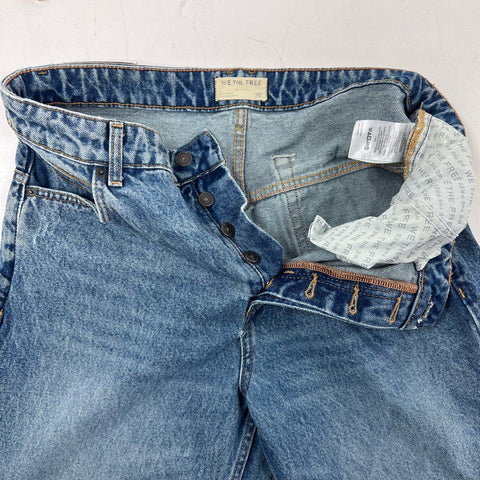 We the Free Women's Blue High Rise Wide Leg Cropped Button Fly Jeans Size 30