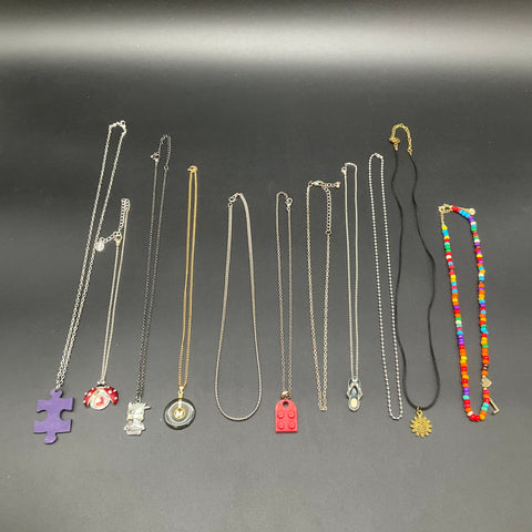 Fashion Costume Jewelry Lot 11 Necklaces LEGO Claires Robot Sun Puzzle J Charm