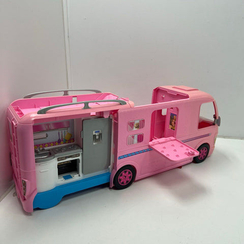 Mattel Barbie Pop-Up Camper RV Vehicle Playset Pink Expands Toy Doll House