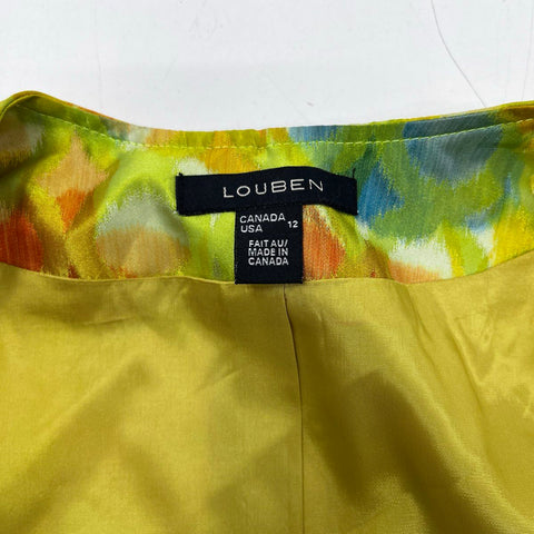 Louben Women's Green Floral Impressionist Round Neck Jacket Sz 12