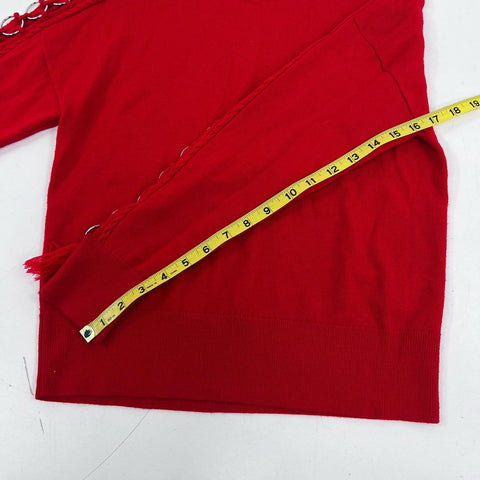 Jonathan Simkhai Women's Red 100% Wool Silver Ring Grommet Sweater Sz S