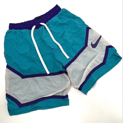 Nike Men's Teal Purple White Throw Back Nylon Basketball Shorts Colorblock Sz L