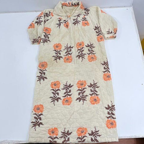 Vintage 70s Sears At Home Wear Quilted Floral Zip Front Robe Sz 10/12