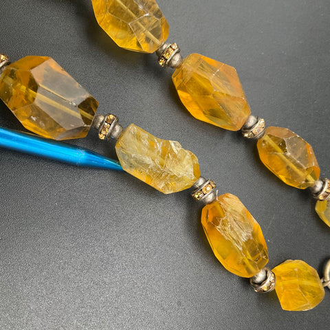 Yellow Stone Necklace & Clear Block Bead Bracelet Costume Jewelry Lot 2pc