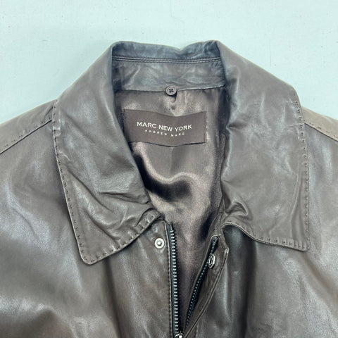 Marc New York Brown Leather Bomber Full Zip Jacket Men's M
