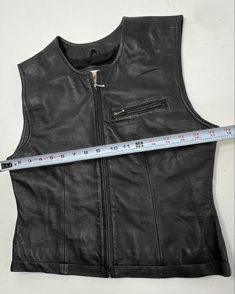 Vintage 90s Saguaro West Women's Black Leather Full Zip Biker Vest Western Sz S