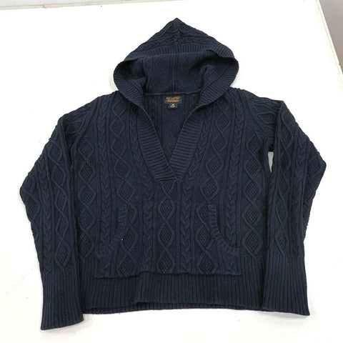 Vintage Y2K Polo Jeans Ralph Lauren Navy Cable Knit Hooded Sweater Men's Size M