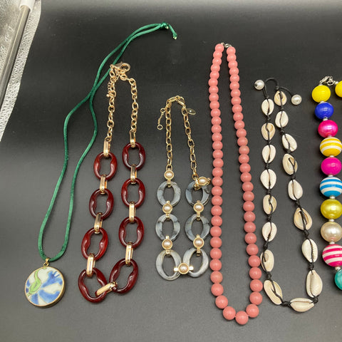 Fashion Costume Jewelry Lot 11 Necklaces Beaded Shell Rose Pendant Styles