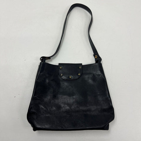 Vintage 80s Collins of Texas Black Leather Horse Clasp Shoulder Bag Tote