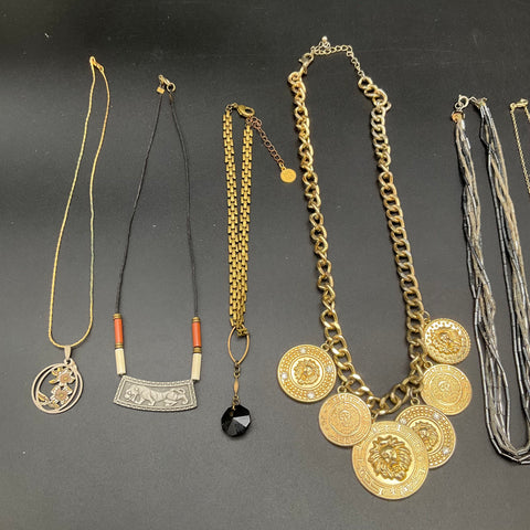 Vintage Style Statement Costume Jewelry Lot of 9 Daisy Lion Medallion Necklaces