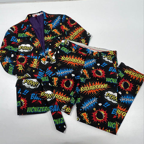 Oppo Suits Men's 3-Piece Suit Set Comic Book Pop Art POW BAM Multicolor US 42