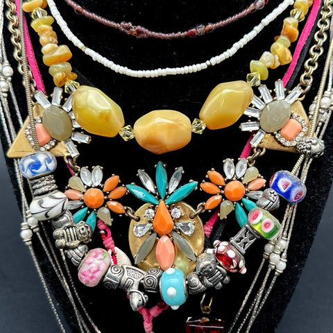 Costume Jewelry Lot Vintage to Modern Boho Statement Beaded Necklaces Pendants