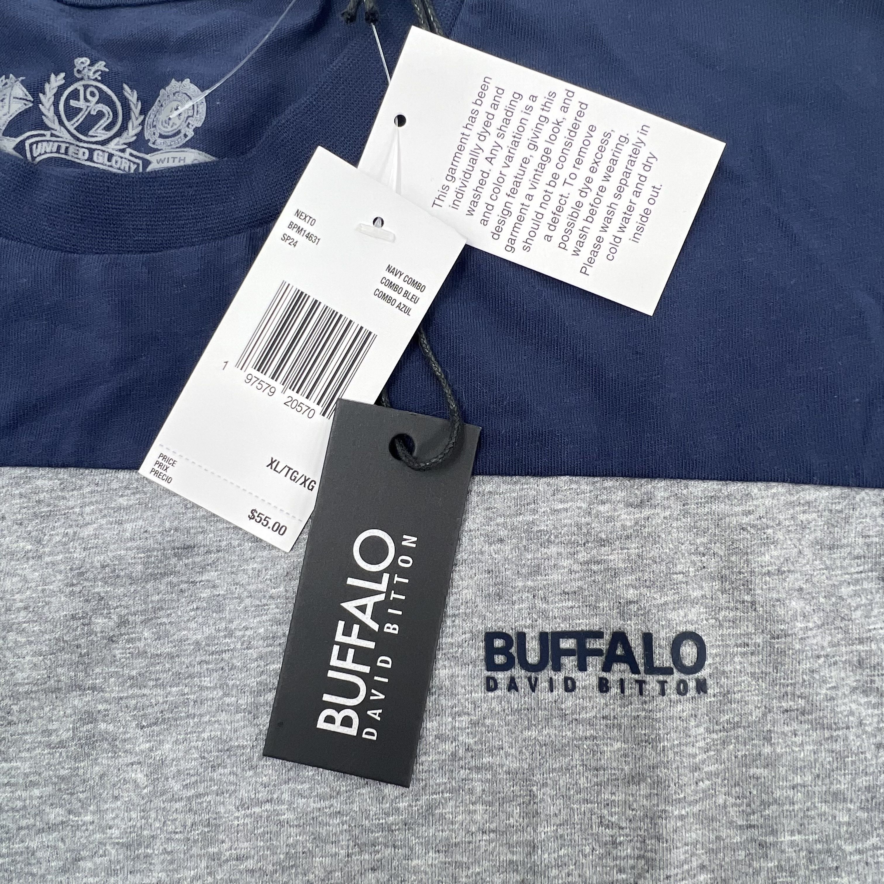 NWT Buffalo David Bitton Color Block Red Blue Gray T-shirt Men's Size XL $55