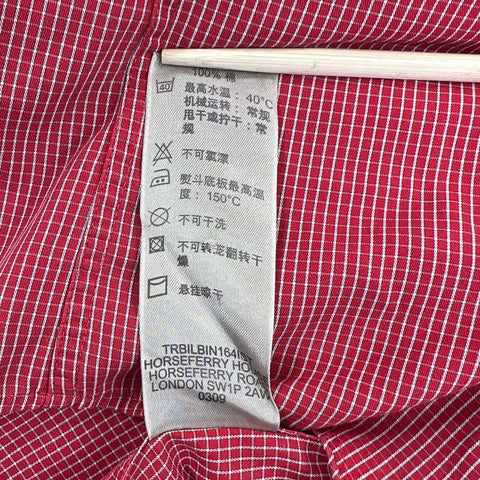 Burberry Men's Red White Plaid Button Up Shirt Nova Check Trim Classic Fit M