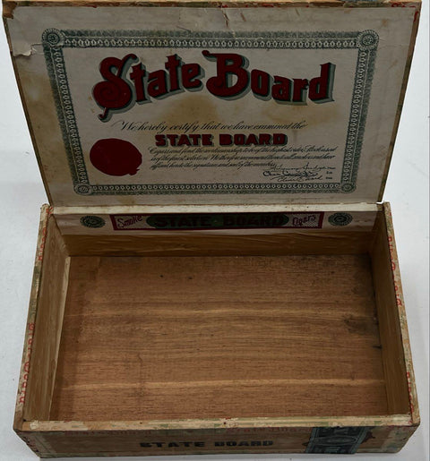 Antique State Board Wooden Cigar Box Iowa Factory 180 Boar Head Logo Early 1900s