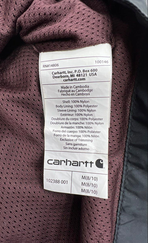 Carhartt Women's Black Lightweight Hooded Full Zip Windbreaker Jacket Sz M 8/10