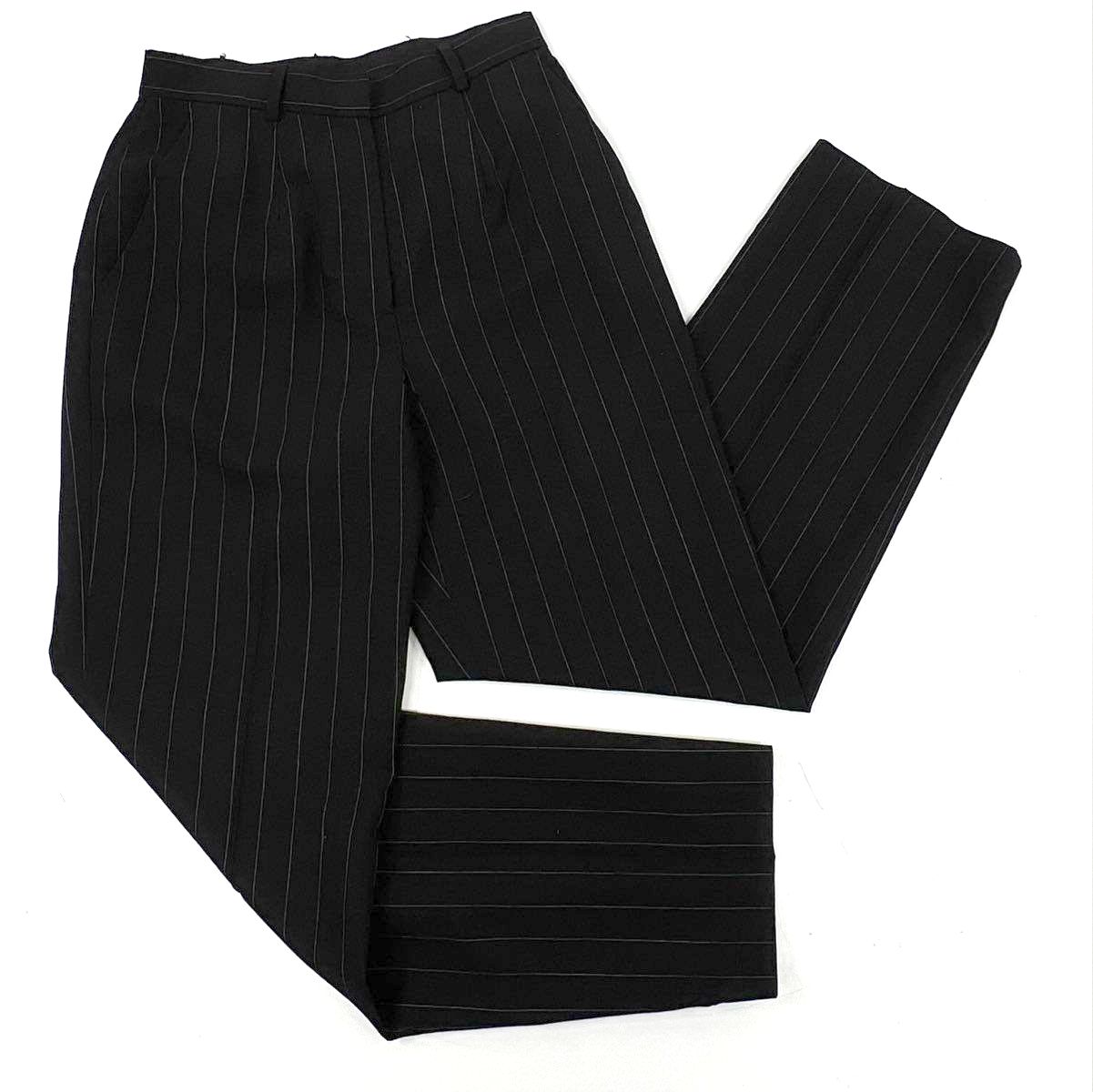 Lauren Ralph Lauren Women's Black Pinstripe Wool Slacks Pleated