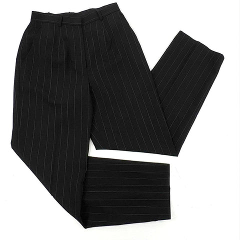 Lauren Ralph Lauren Women's Black Pinstripe Wool Slacks Pleated Pants Sz 4