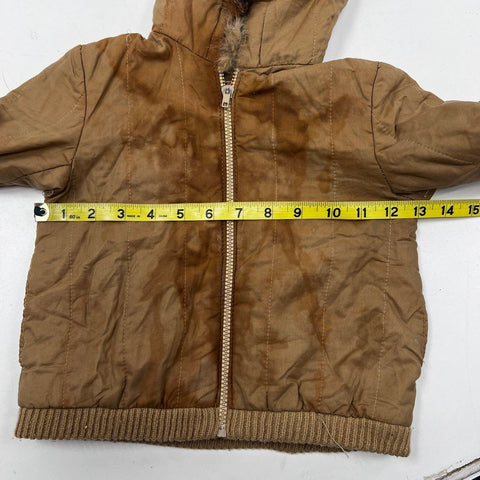 Vintage Cesarino Kids Coat Tan Brown Made in Italy Fur Trim Padded Jacket Sz 4