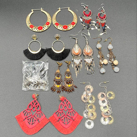 Bohemian Costume Jewelry Lot of 14 Necklaces Earrings Enamel Bracelets Tassel