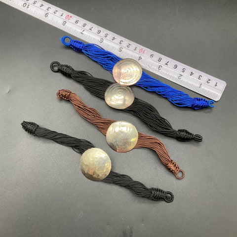 Boho Multi-Strand Textile Fiber Bracelets Silver Tone Stamped Medallions Lot 4