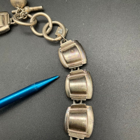 Vintage Anne Klein Silver Tone Rectangular Link Necklace Toggle Clasp