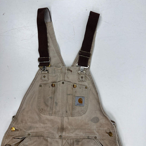 Vintage 90s Carhartt Quilt-Lined Double Knee Bib Overalls Distressed Sz 34x30