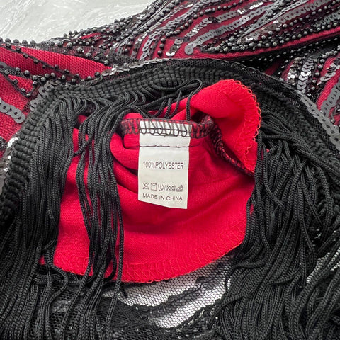 U&S Women's Burgundy Black Sequin Beaded Flapper Gatsby Fringe Dress Sz L