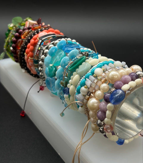 Vintage & Modern Costume Jewelry Lot of 30+ Beaded Charm Cuff Bracelets