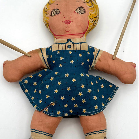 Collectible Cloth Doll Lot Vintage Printed Fabric Boy & Girl 2 Pieces 11 Inch