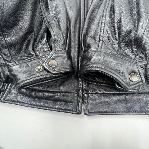 Croft & Barrow Black Vintage Y2K Quilted Lined Bomber Leather Jacket Men's L