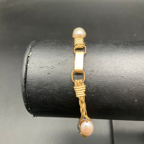 Kula Kala Gold Filled Multi-Color Pearl Wire Wrapped Braid Bracelet 7.25"