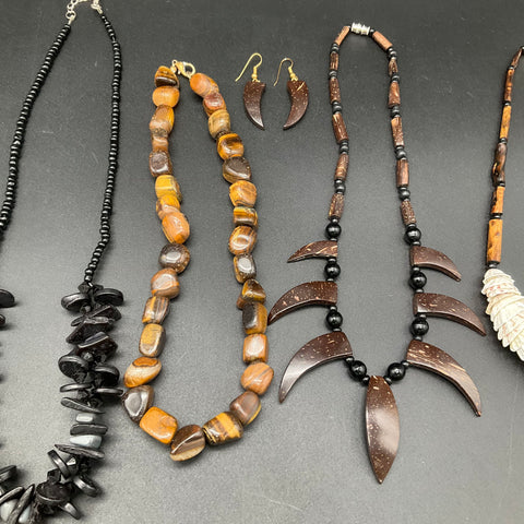 Vintage to Modern Costume Jewelry Lot 0.88 lbs Beaded Shell Stone Necklaces