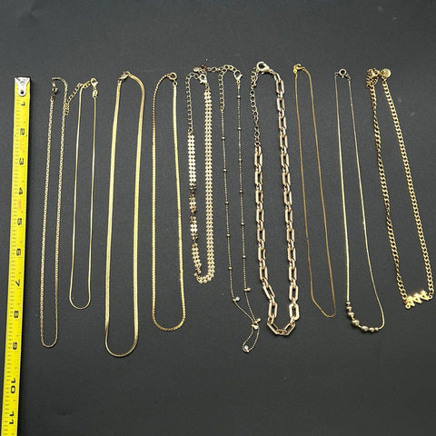 EVRY Gold Tone Chain Necklaces Paperclip Herringbone Curb 444 Jewelry Lot of 10