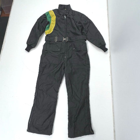 John Deere Women's Snowsuit Jumpsuit Black Vintage 70s Belted Striped Size L