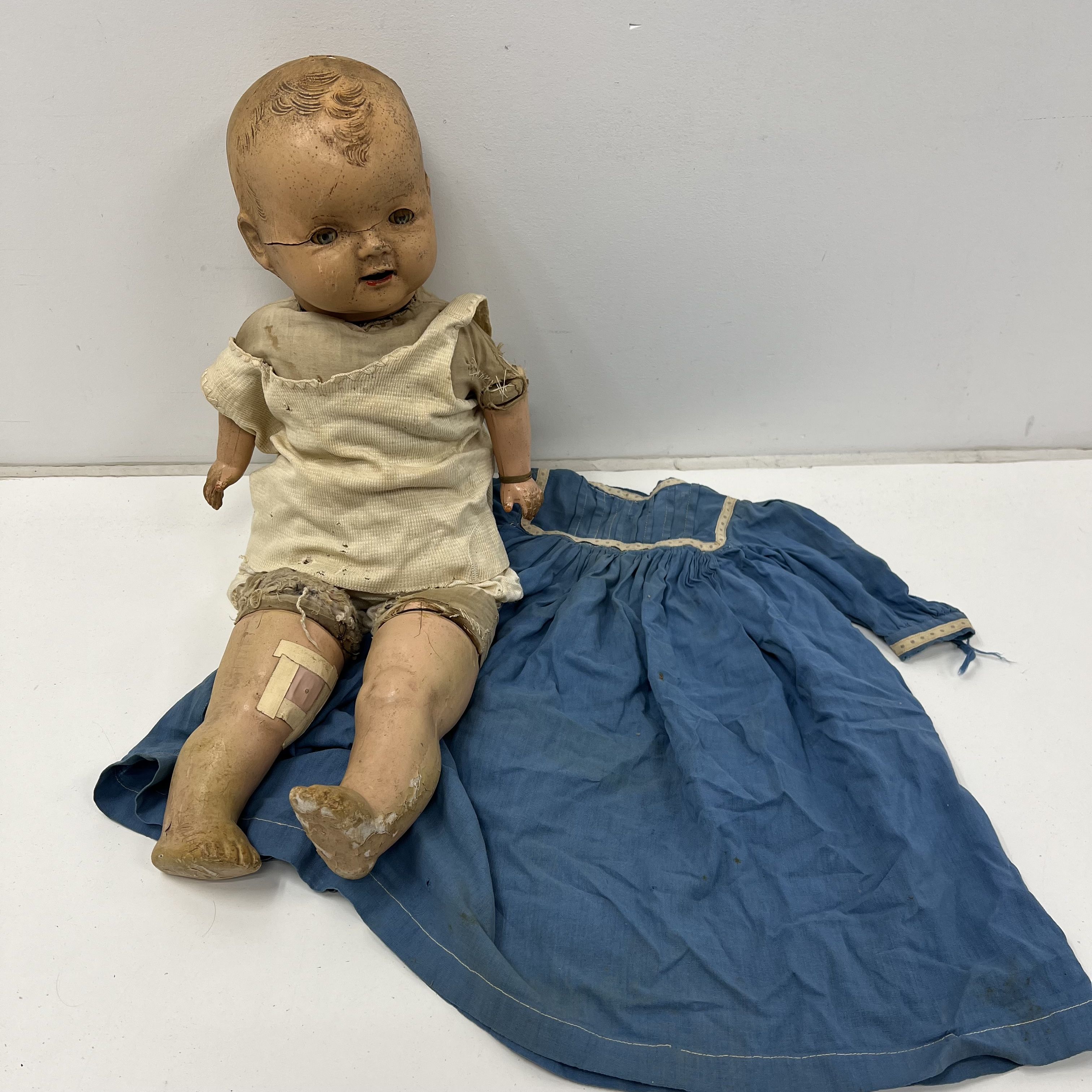 Vintage 1930s K&K Toy Co Hug Me 22" Composition Baby Doll Sleep Eyes Crazing