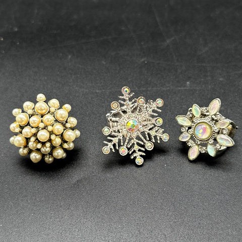 Fashion Costume Jewelry Lot of 11 Stretch Rings Butterfly Faux Pearl Floral