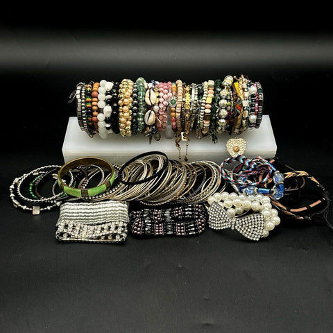 Vintage to Modern Fashion Bracelet Lot 60+ Bangles Beaded Rhinestone Cuff 3 lbs