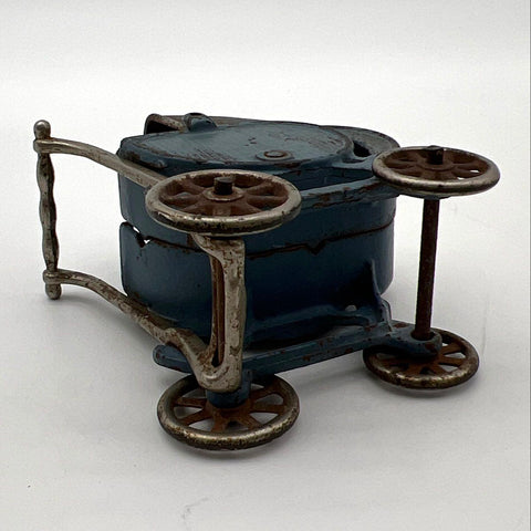 Vintage Cast Iron Miniature Doll Stroller Carriage Blue Paint Spoke Wheels