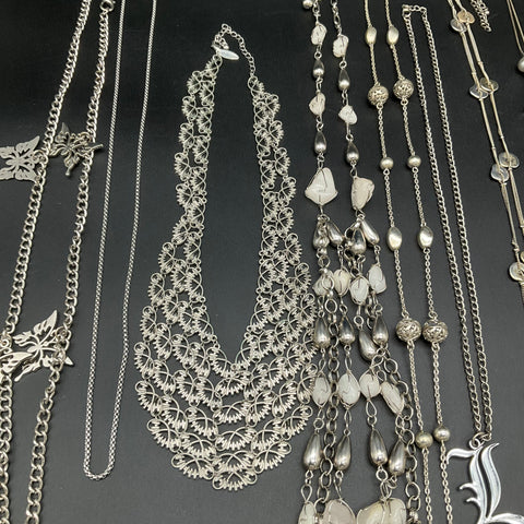 Vintage to Modern Silver Tone Fashion Necklace Jewelry Lot 13pc Butterfly Bib