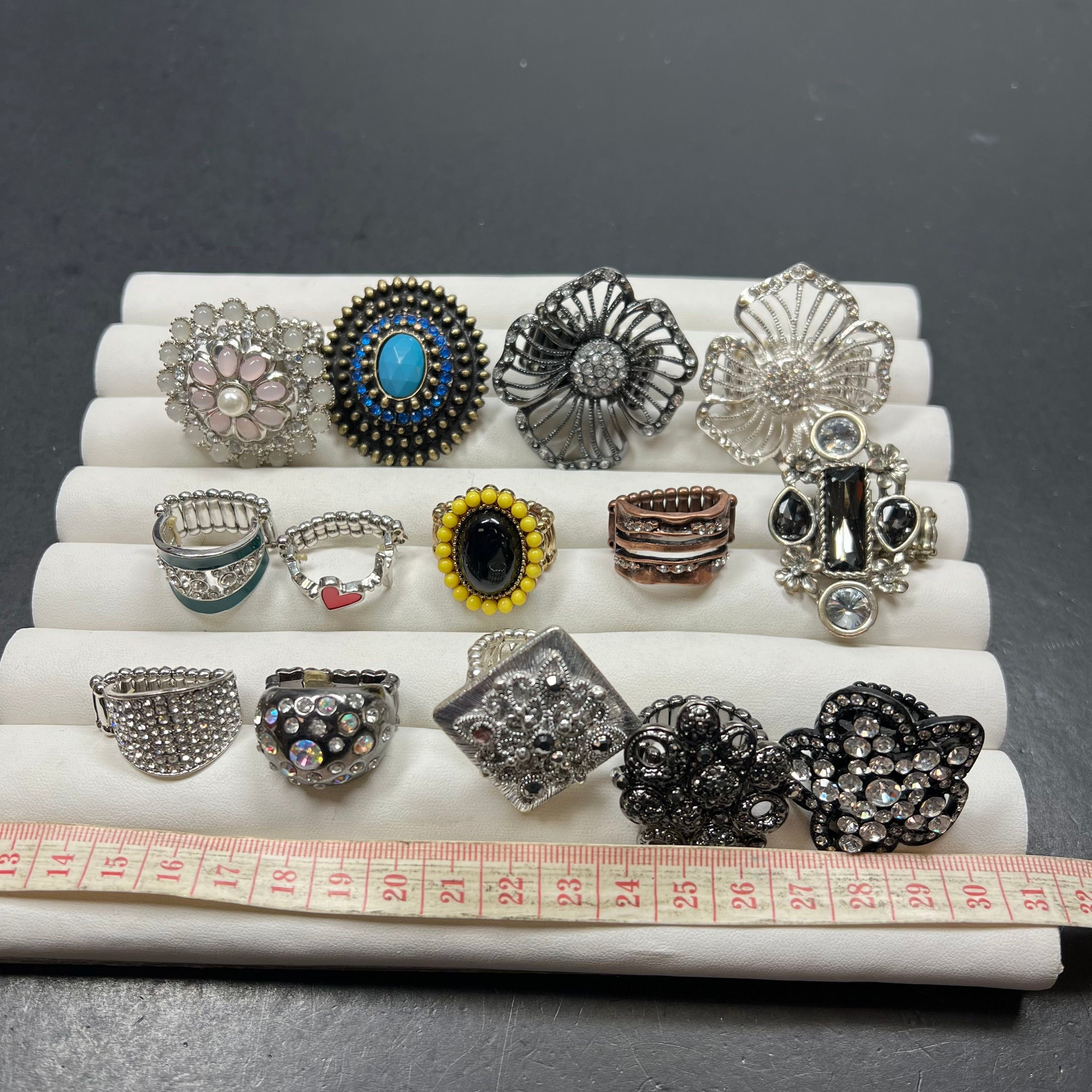 Lot of Silver Tone Costume Cocktail Stretch Rings