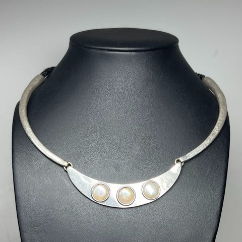 Lucky Brand Pearl Silver tone Black Tassel Necklace