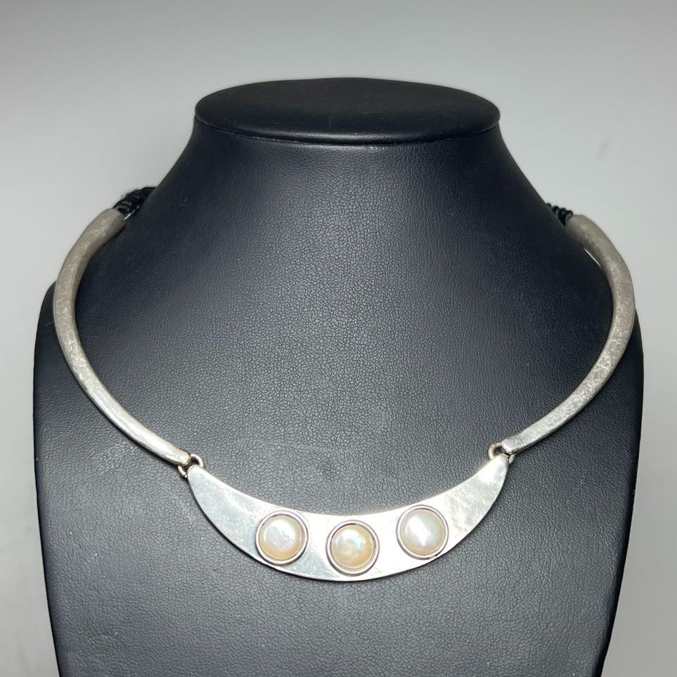 Lucky Brand Pearl Silver tone Black Tassel Necklace