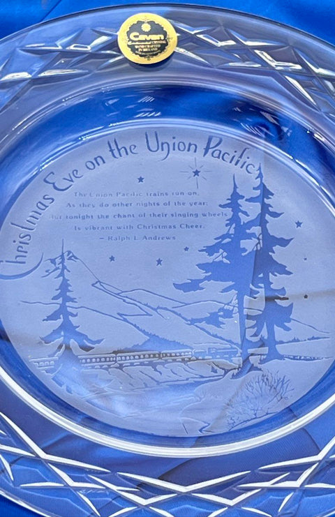 Cavan Crystal Union Pacific Christmas Eve Etched Plate 24% Lead Crystal Ireland