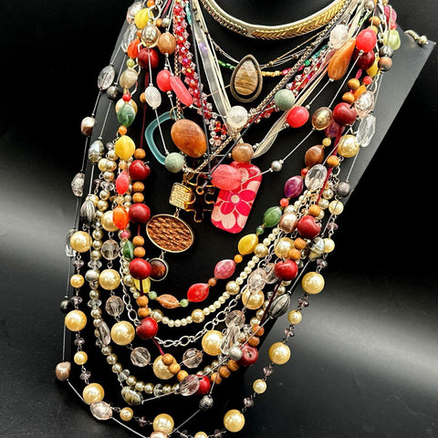 Costume Jewelry Lot Vintage to Modern Boho Statement Beaded Necklaces Pendants