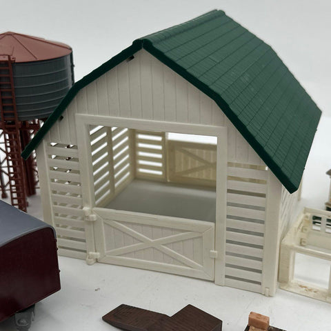 Country Life Farm Playset Lot Plastic Buildings Train Locomotive Track 25pc